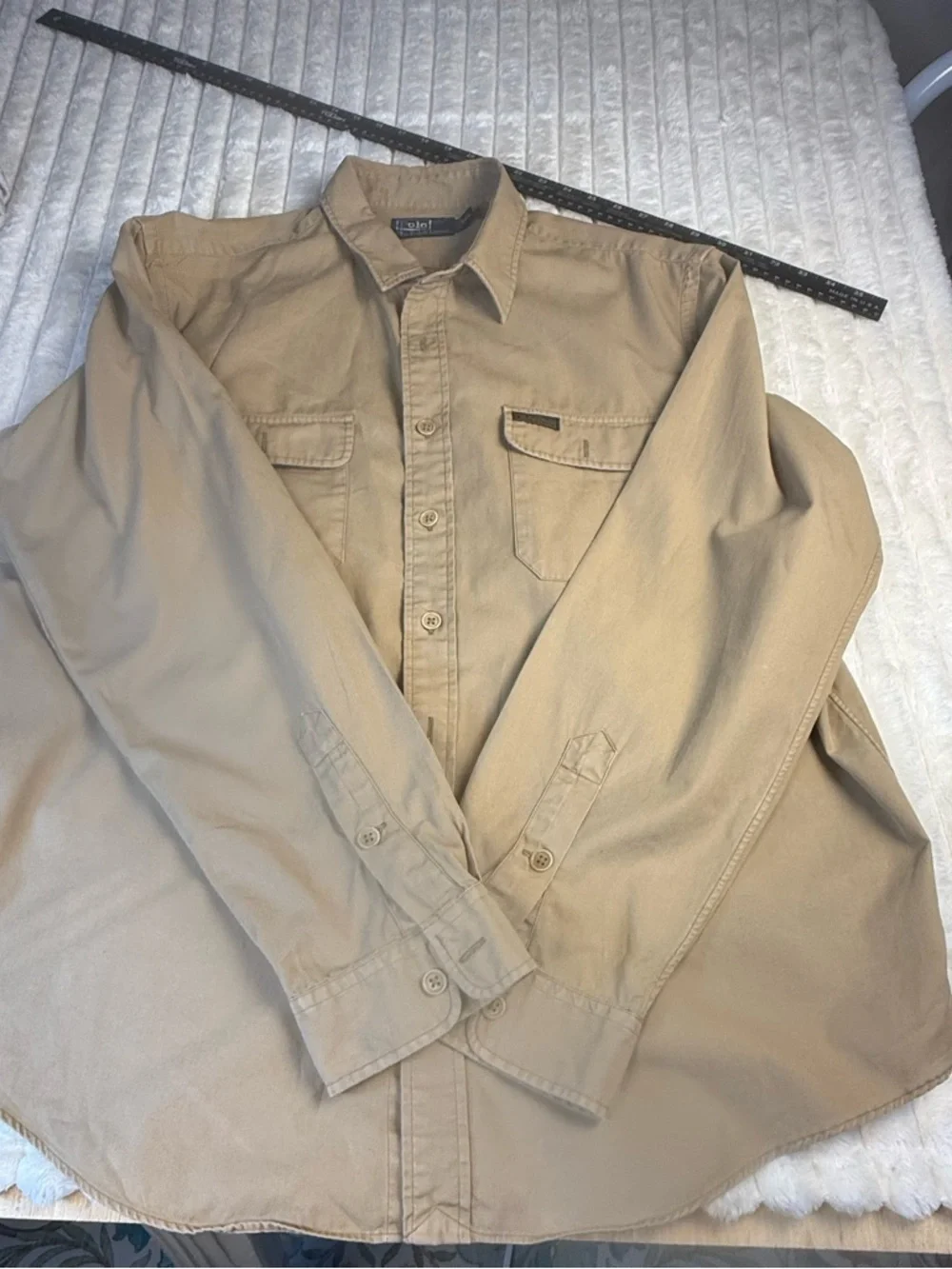 Vtg. Polo Ralph Lauren Khaki Tan Safari Utility Long Sleeve Button Up Shirt XXL